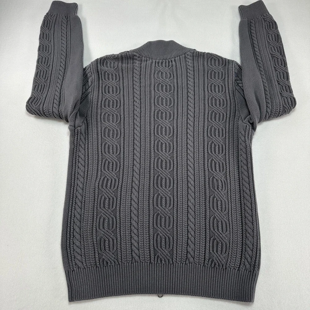 Banana Republic Sweater Mens Large Gray Full Zip Cable Knit Cotton Prep College